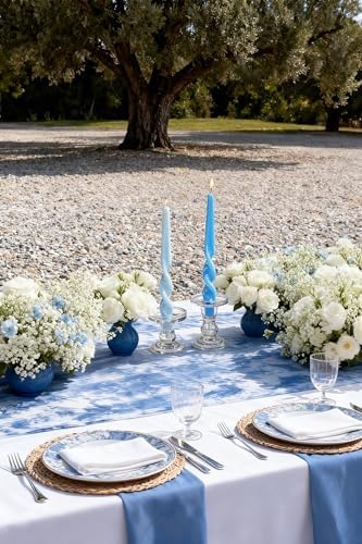 Twisted Taper Candles, 6 Pack 9.5 Inch Blue Babyblue Two Tone Spiral Design Decorative Set for Thanksgiving, Wedding Table Decor and Home Styling - Image 4