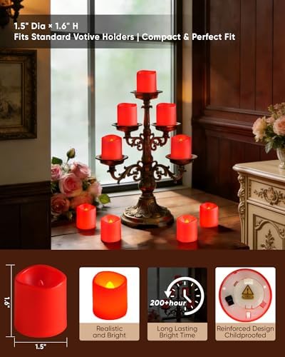 Homemory 12 Pack Red Flameless Flickering LED Votive Tealights Candles - Image 2