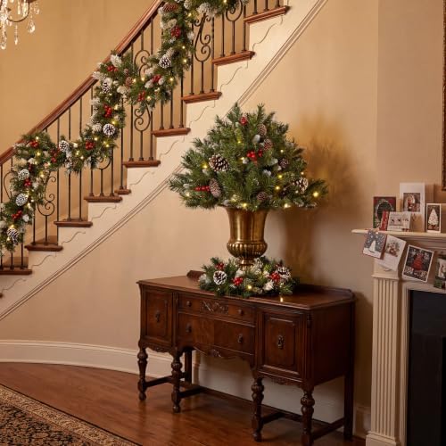 National Tree Company 18in Pre-Lit Frosted Berry Christmas Urn Filler - Image 2