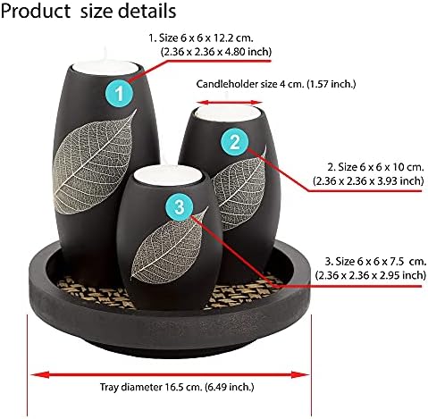 IYARA CRAFT Candle Holder Set with Tray – 3 Handmade Wood Tealight Holders, Black Leaf Design, Winter Home Décor, Spa-Inspired Holiday Centerpiece & Elegant for Women, Mom, Housewarming - Image 3