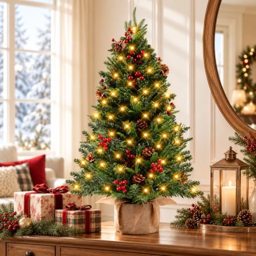 Pre-Lit 3FT Tabletop Christmas Tree Xmas Tree w/ Dual Color 90 LEDs by DTNESS