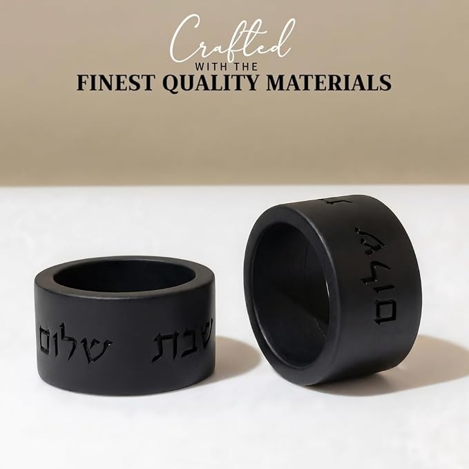 SURI Concrete Shabbat Candle Holders in Black | Jewish Judaica Gift Set with Modern Shabbat Candle Holders | Tall & Short, Ideal Shabbat Set for Tea Lights (Tealights not Included)