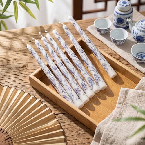 Conelist 12pcs Blue White Floral Taper Candle 9.8" Chinoiserie Candlestick - Image 3