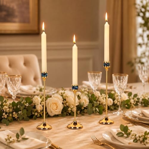 Gold Taper Candle Holders Set of 3, Tall Candlestick Holders for Taper Candles, Decorative Candle Stands for Table Centerpiece, Wedding, Dining Table, Mantel, Fireplace Home Decor - Image 2