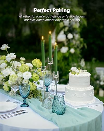 Homemory 6 Pcs Real Wax Green Flameless Taper Candles with Remote Timer, 9.6 Inches LED Fake Candlesticks, LED Candle with 3D Flickering Flame for Romantic Wedding, Dinner, Xmas Anniversary Decor - Image 3
