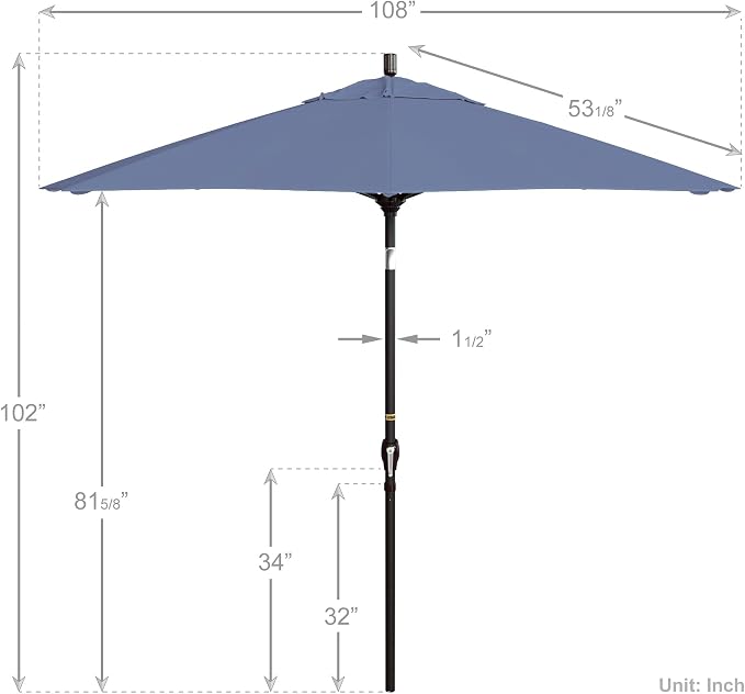 California Umbrella 9' Round Aluminum Market Umbrella, Crank Lift, Push Button Tilt, Bronze Pole