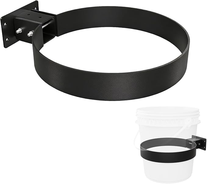 5 Gallon Bucket Holder, Feed Bucket Bracket, Wall-Mounted Installation | 5 Gallon Bucket Mount, Suitable for Stables, Fences, Garages, Black, 1 PCS