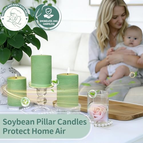 Sage Green Pillar Candles 6 Pack,2.8x4 Inch Unscented Soy Wax - Image 5