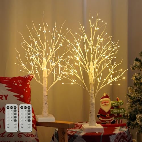 2 Pack 144 LED Birch Tree Lights with Remote Control with Timer by PXBNIUYA