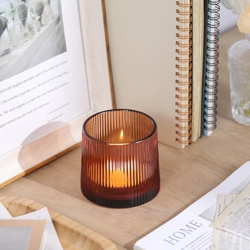 Amber Ribbed Tealight Votive Candle Holders Set of 10 - Image 3