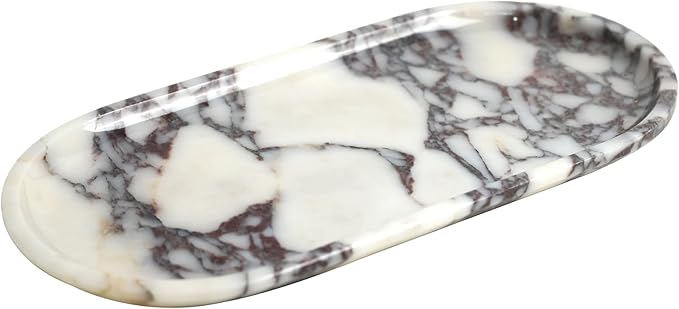 DUANYAN Natural Marble Tray, Coffee Table, Food, Fruit, Paper Cup, Cake Display, Coffee bar, Family Gatherings, Seasonal Holiday Decoration Tray(Viola-oval-11 x5 x0.7)