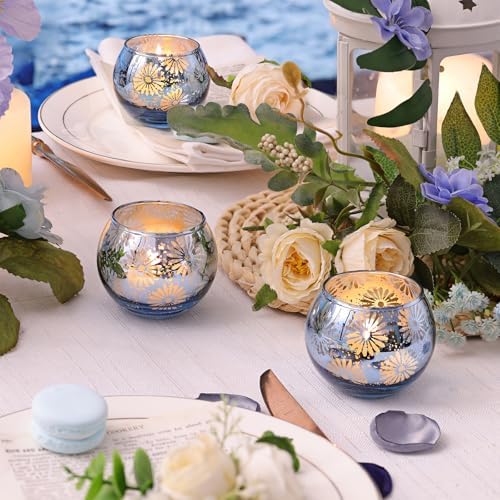 Blue Mercury Glass Votive Candle Holders Set of 12 - Image 3