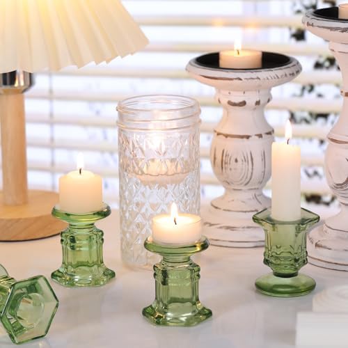 Lanttu 12 Pcs Green Candlestick Holders Bulk Glass Candle Holders Set - Image 4