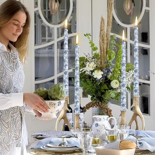 Handmade Printed Candles 10 in Long Candle Sticks Unscented Candle Blue and White Porcelain Pattern Candles for Home Wedding Dinner Holiday Party - Image 5