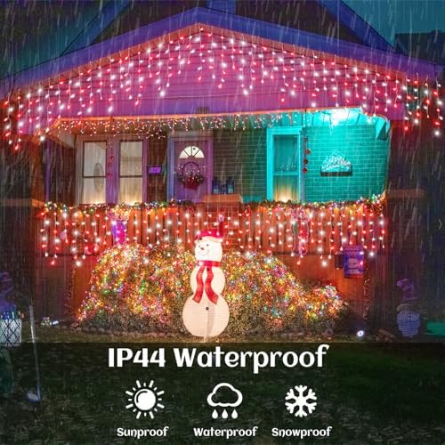 99ft Icicle Lights for Outside, Red and White Christmas Lights Outdoor Indoor, 1216 LED Twinkle Light with 228 Drops Short Curtain Light for Thanksgiving Room Home Wall Bedroom Window Decoration - Image 6