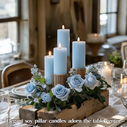 Soy Pillar Candles 6 Pack, 2x4 Inch Unscented Blue Candles for Home Decor - Image 6