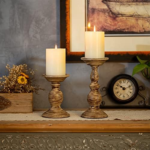 Sziqiqi Vintage Pillar Candle Holders Distressed Metal Candleholder Set - Image 3