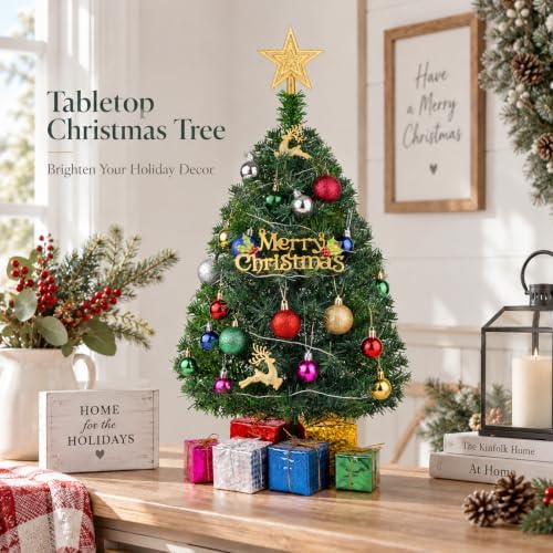 Mini Christmas Tree with Lights, 2 Ft Small Tabletop Christmas Tree 2 Packs - Image 6