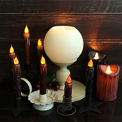 CVHOMEDECO. Real Wax Hand Dipped Battery Operated LED Timer Taper Candles Rustic Primitive Flameless Lights Décor, 6-3/4 Inch, Matt Black, 6 PCS in a Package - Image 4