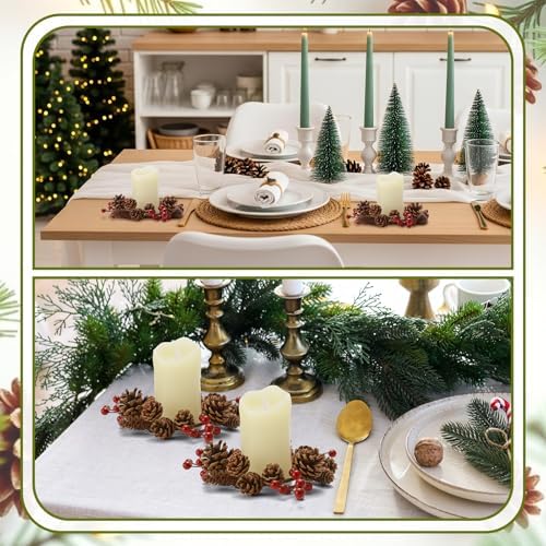 Daifunli 2 Pcs Christmas Pinecone Candle Rings Winter Pinecone Red Berry Vintage Wreath for Pillar 3.5 Inch Candle Holder for Autumn Fall Thanksgiving Winter Christmas Rustic Table Centerpiece Decor - Image 4