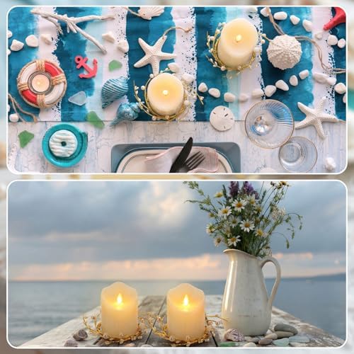 Daifunli 2 Pcs Pearl White Berry and Pip Gold Wire Candle Rings Vintage Pip Berries Wreaths for Pillar 3.9 Inch Candles Holder for Summer Ocean Beach Rustic Table Centerpiece Decor - Image 6