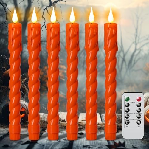 Orange Flameless Taper Candles Battery Operated with Remote Timer by DRomance