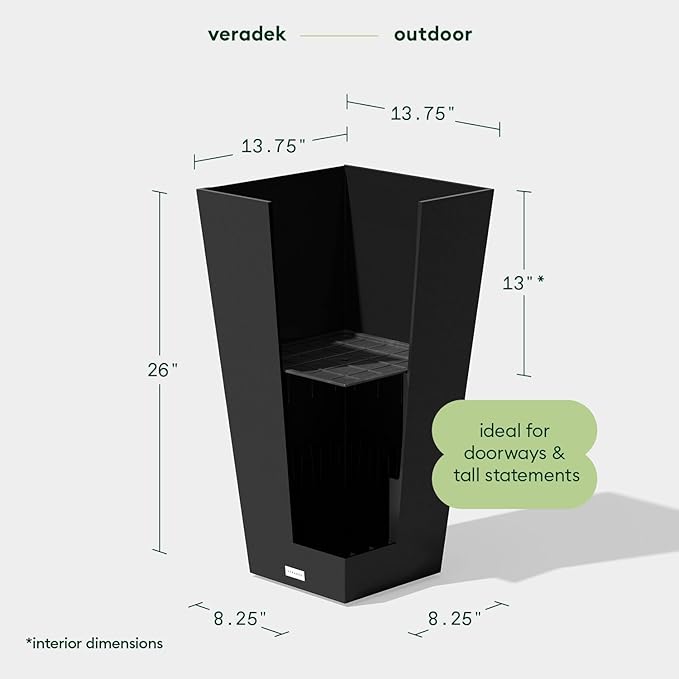 Veradek V-Resin Indoor/Outdoor Taper Planter (26 inch-2 Pack, Black)