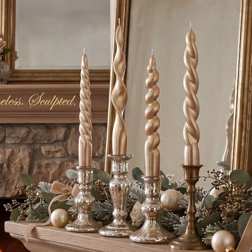 Nuanchu 4 Pcs Twisted Taper Candles,7.87 Inch,Pure,Champagne Gold - Image 3