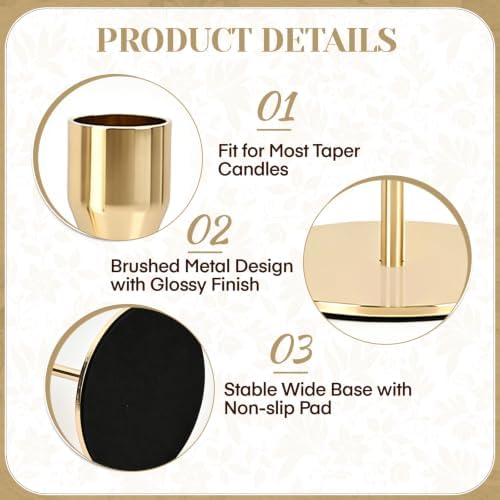 Gold Candlestick Holders,Metal Gold Taper Candle Holders,6 Pcs,3 Heights - Image 3
