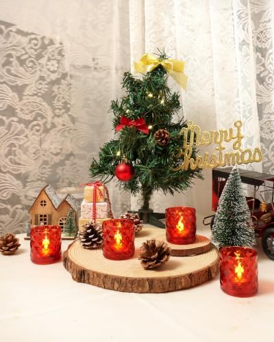 Homemory 2" Red Acrylic Votive Candle & Holders with Auto Timer, 6 Pack - Image 5