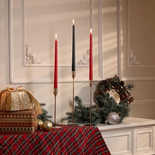 Upgraded Chrome Taper Candle Holders Set of 15 Bulk, Champagne Gold Long Skinny Candlestick (Heights: 9/11/13 Inch), Heavy Iron Anti-Slip Base for Fireplace Table Centerpiece Christmas Decor - Image 2