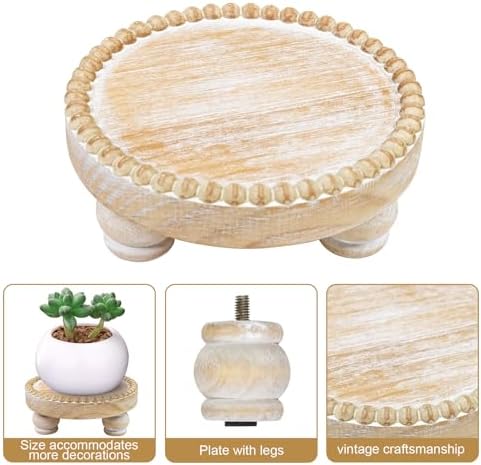 Farmhouse Round Wood Tray Riser, Pedestal Stand with Beaded Edge, Rustic Wooden Candle Trays Decor for Tiered Tray, Candle, Mug Display Decorative, Table Centerpiece, Brwon - Image 6