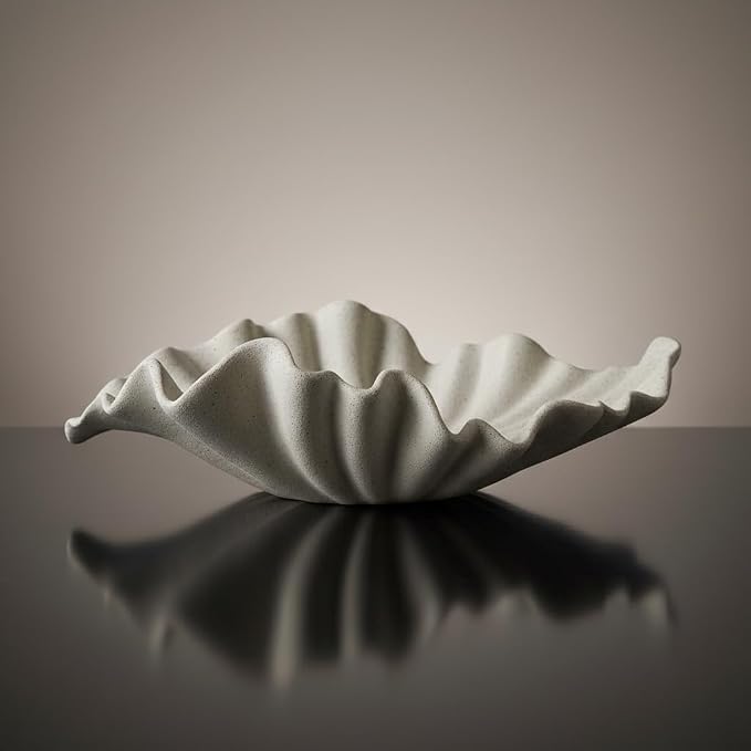 12" Decorative Bowl decor, Modern Home Decoration Scallop Bowl,Fashion Key Bowl for Entrance Table, Decorative Fruit Bowl for Kitchen Counter, Ruffle Decor, Light Gray