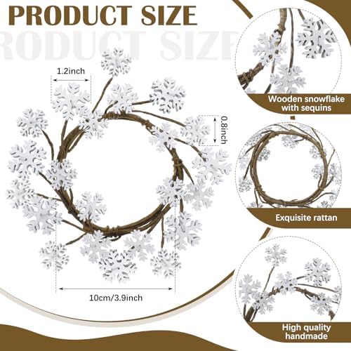 Daifunli 2 Pcs Winter Candle Rings Snowflake Wreath Glitter Vintage Wood Wreaths for Pillar 3.9 Inch Frosty Candles Holder for Winter Christmas Xmas Wedding Home Rustic Table Centerpiece Decor - Image 2