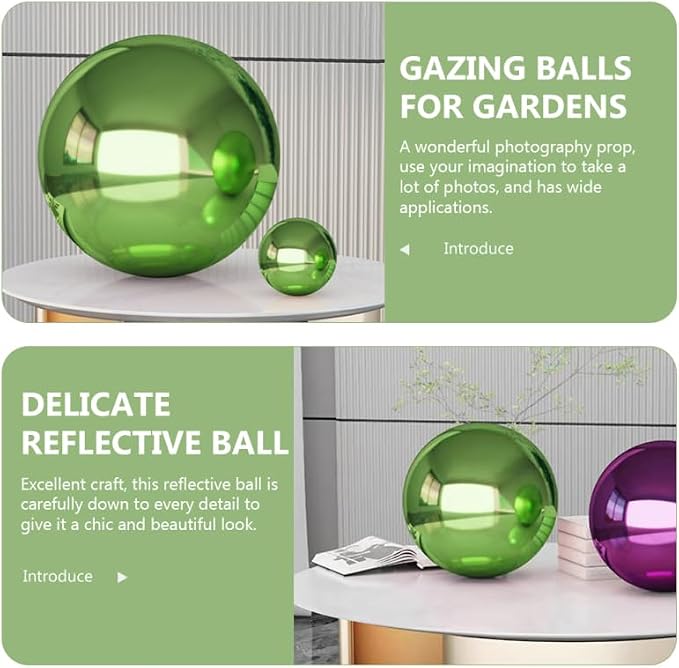 Abaodam Stainless Steel Gazing Ball, Reflective Mirror Polished Garden Globe 7.07inch, Green Decorative Sphere for Yard Outdoor Decor, Unbreakable Metal Gazing Globe for Garden Decoration Ornament