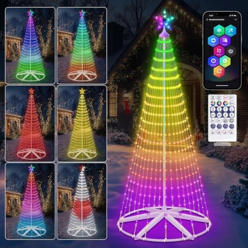 9.5FT Smart LED Christmas Cone Tree Lights, Lighted Outdoor Christmas Tree with Timer Remote & APP Control, DIY RGB Color Changing Light Show with Music Sync for Indoor Outside Xmas Decorations by JORETLE