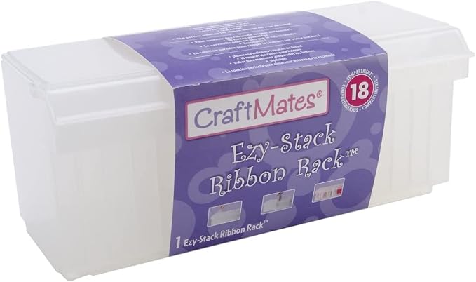 Craft Mates Bead Organizer and Plastic Storage Containers for Crafts, Buttons, Pins and More, 18 Removable Compartments, BPA Free | Clear Plastic Storage for Buttons, Pins, Jewelry, Diamond Art & Craft Supplies, Large Portable Ezy-Stack Ribbon Rack