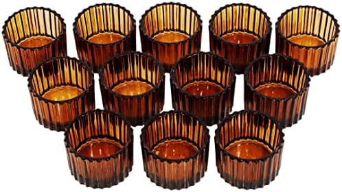 VOHO Amber Tealight Candle Holder Set of 24, Glass Votive Candle Holders - Image 2