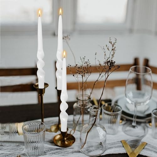 Twisted Taper Candle Smokeless White Spiral Candlesticks 9.5 Inch Unscented Handmade Dinner Candles Set for Holiday Wedding Party Home Decoration Seasons - Image 6