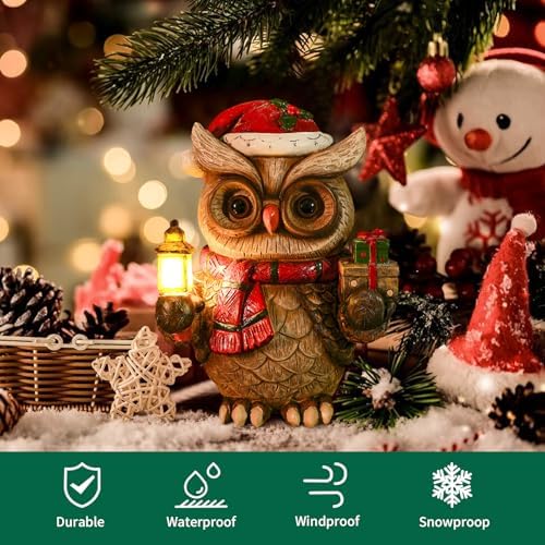 Solar Christmas Owl Decoration Resin Owl Outdoor Statue with LED Lantern for Porch Garden Patio Yard Home Decor Christmas Housewarming Gifts for Women Mom - Image 4