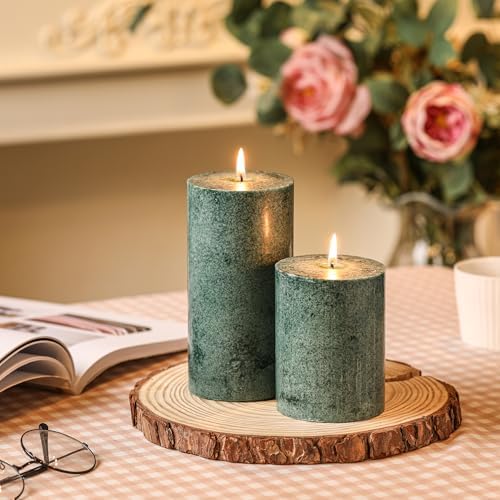 3x4 Inch Green Pillar Candles Set of 3,Unscented Hand-Poured Pillar Candle - Image 2