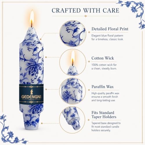 Blue White Floral Taper Candles 5 Inch, 4 Pack Chinoiserie Decor - Image 5