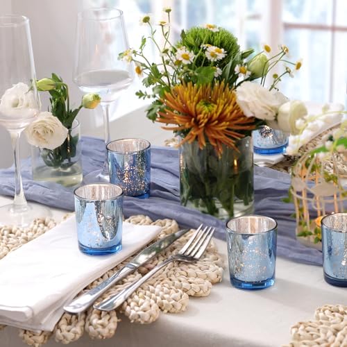 Volens Blue Votive Candle Holders Bulk, Mercury Glass Votives Set of 12 - Image 2