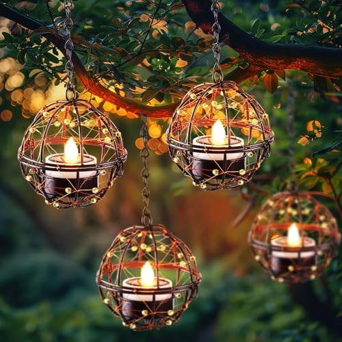 Homemory 4-Pack Beaded Solar Hanging Lanterns, Dusk to Dawn, Waterproof by Homemory