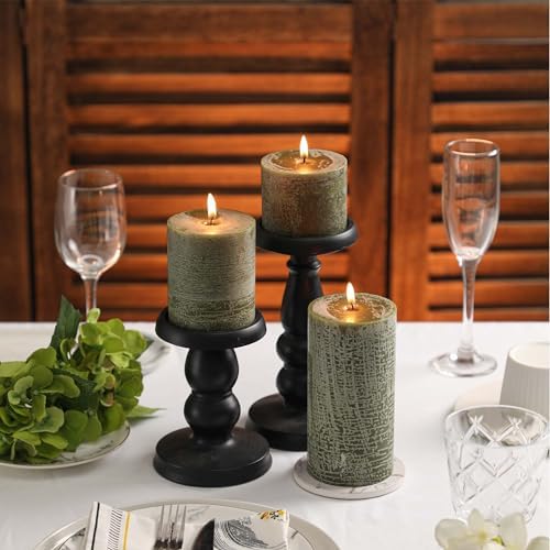 3x6 Inch Moss Green Pillar Candles Set of 3 - Unscented Spring Candles, Long Clean Burning, Large Big Candle, Smokeless Dripless Candle for Home Decor, Dinner Table, Bathroom, Rustic Decor - Image 6