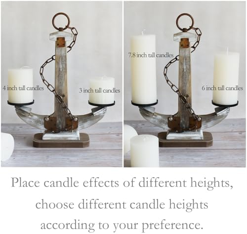 Wooden Anchor Candle Holder for 2 Candles，Rustic Candlestick Stand for Table Centerpiece ，Tall Candlestick with Unique Anchor Design for Home, Nautical,Beach & Lake House Decor（Brown） - Image 4