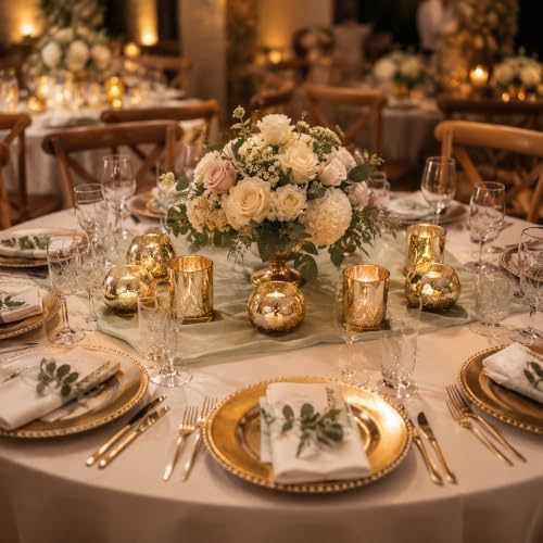DEVI 24 Pcs Assorted Large Gold Votive Candle Holders, Tea Lights Holders - Image 4