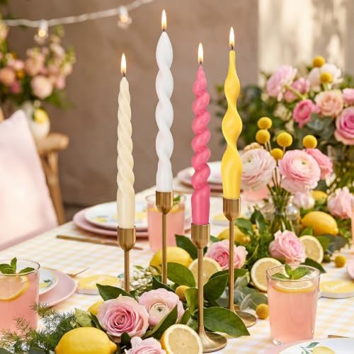 Nuanchu 4 Pcs Twisted Taper Candles,7.87 Inch,Pure,Pink Yellow by Nuanchu
