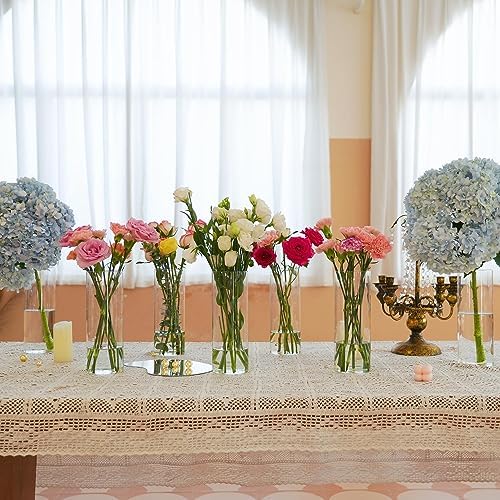 7pcs Glass Cylinder Vases for Centerpieces - 10 Inch Tall Glass Vases for Flowers, Hurricane Candle Holders Floating Candle Vase for Table Centerpiece Formal Dinners Home Decor - Image 6