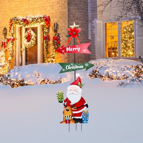 Christmas Decorations Outdoor Yards Signs, 47" Metal Xmas Santa Claus Signs - Image 5
